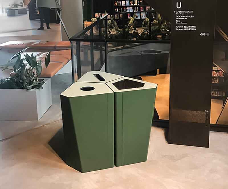 Kite papperskorg offentliga miljöer Bjørvika bibliotek oslo papperskorg källsortering